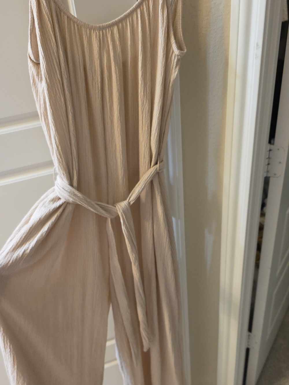 H&M One-Shoulder Cream Jumpsuit with Tie Waist